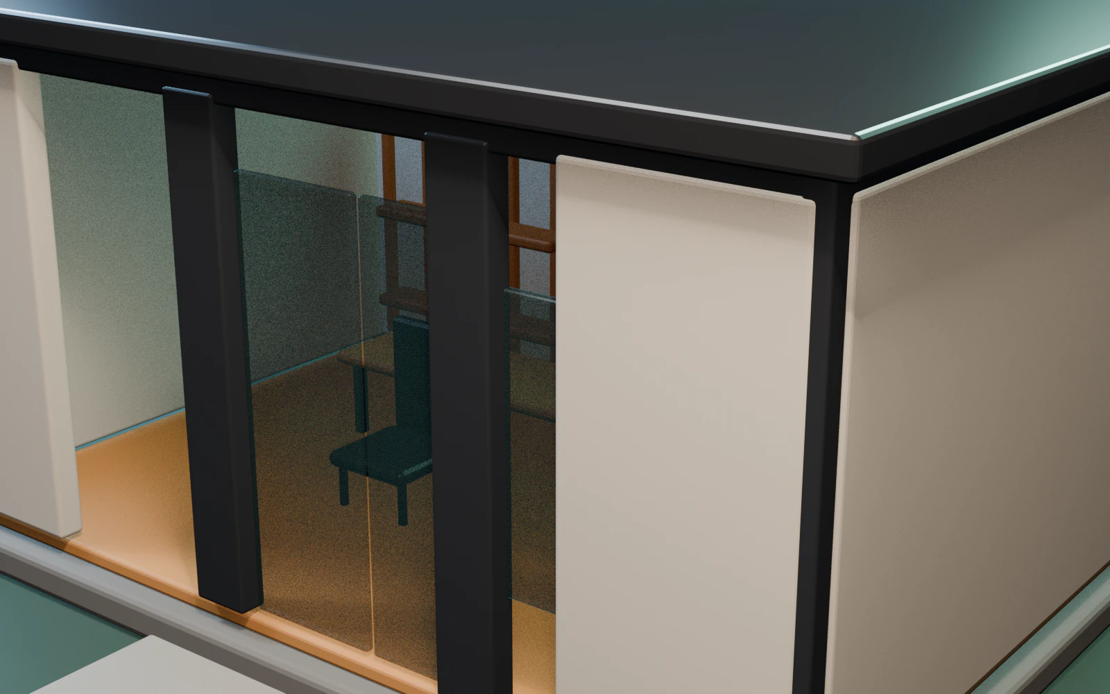 Synthetic R01 glazing and structure detail. The view supports visual review but does not establish material specification or structural performance.